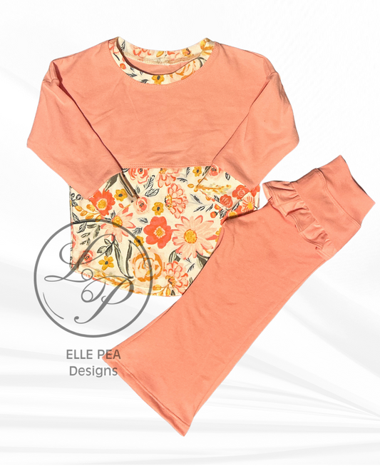 Floral Dolman and Ruffle Bottom Flares - 12M