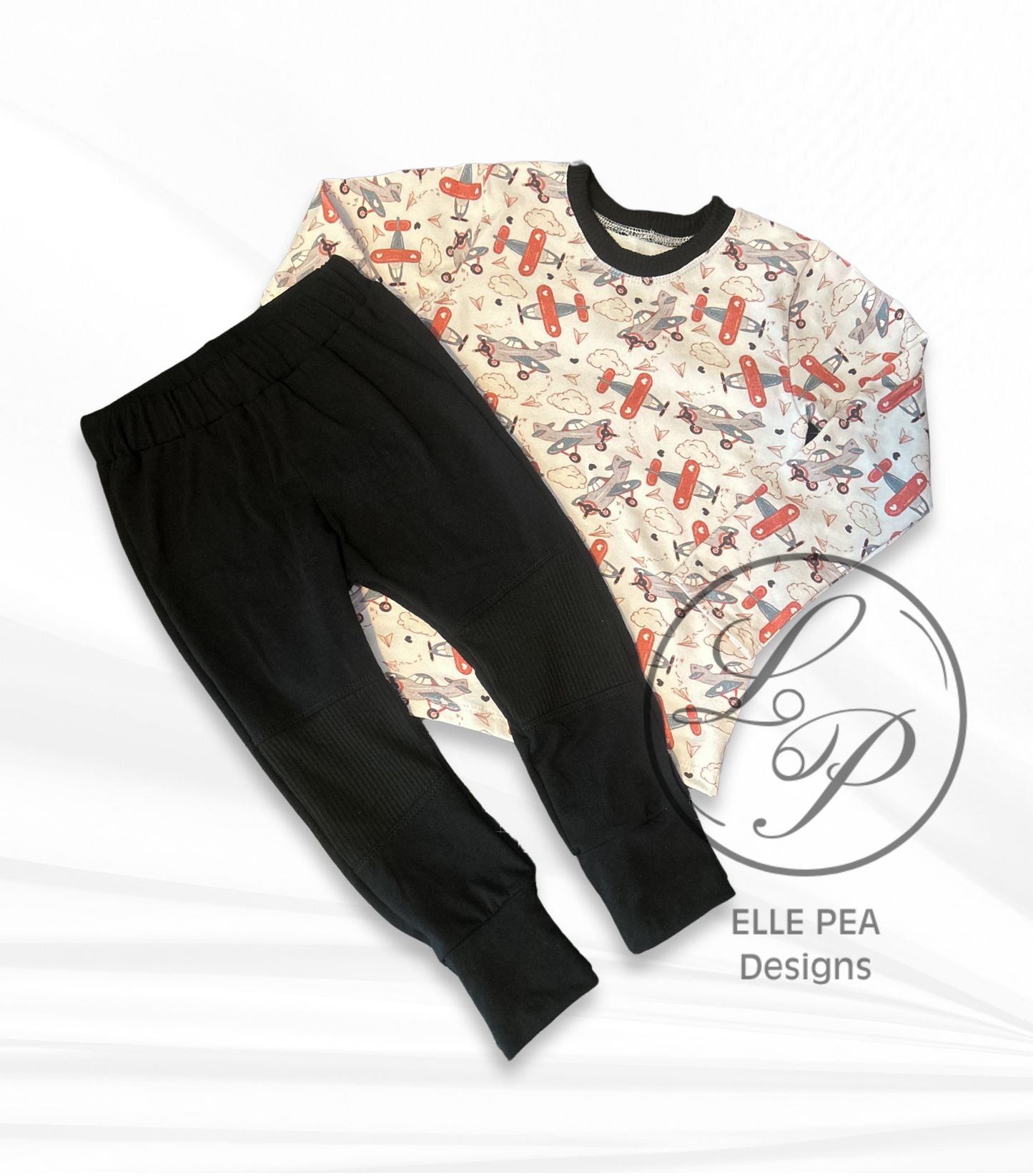 Airplane Long Sleeve Tee and Taylor Joggers - 3T