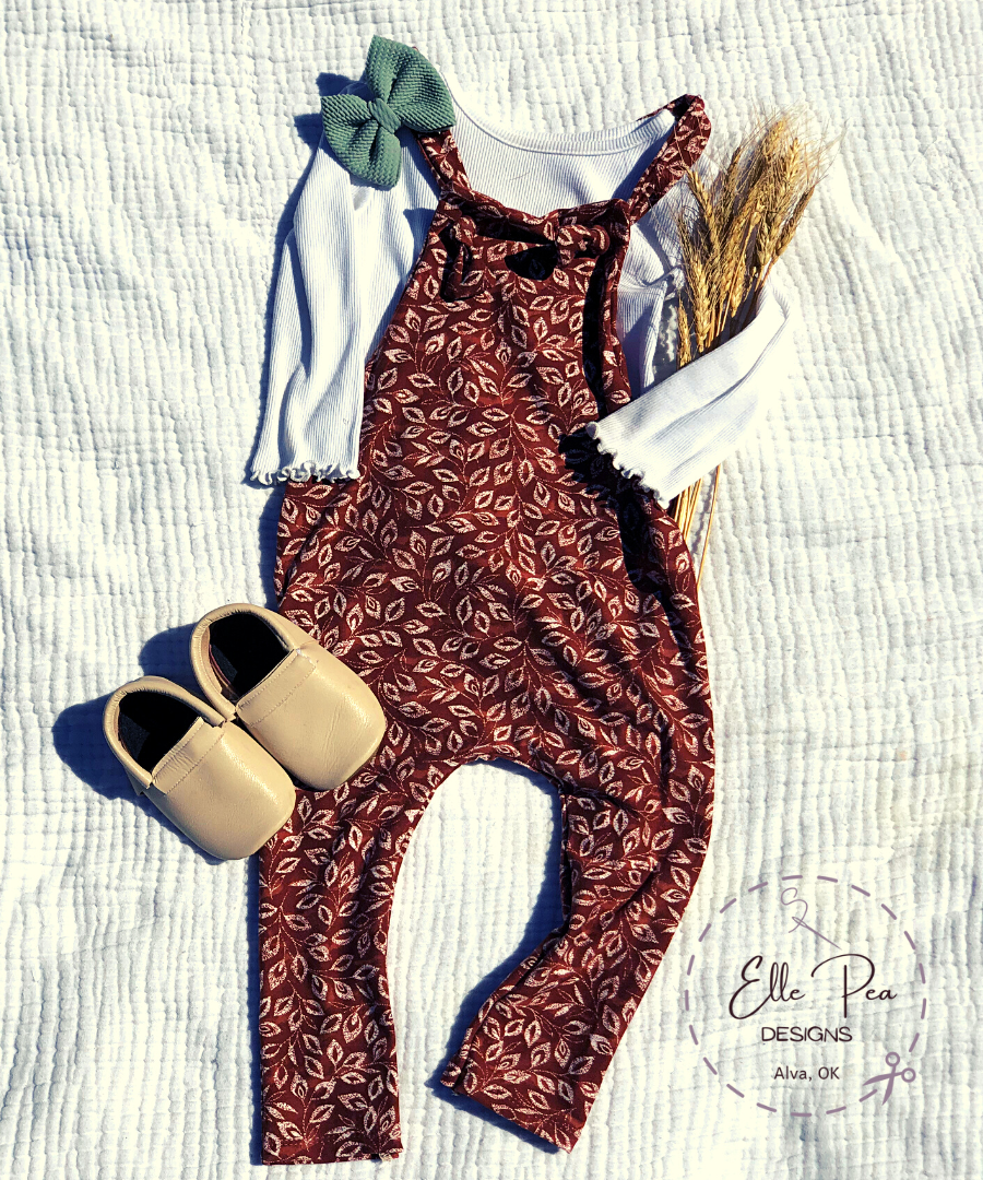 Cream leaves on Brown Knotted Overalls