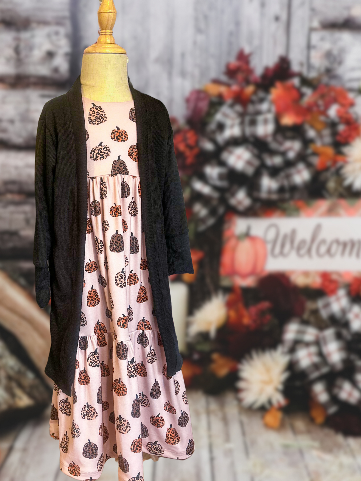 OOAK Magnolia Pumpkin Dress with Balck Duster - 2T