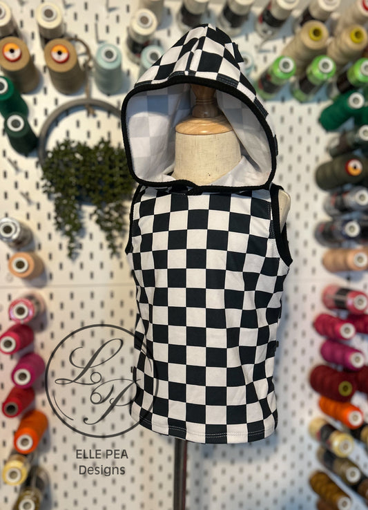Hudson Hooded Tank - Black and White Check