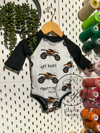 Monster Truck Raglan Bodysuit (Youth)  Ready To Ship