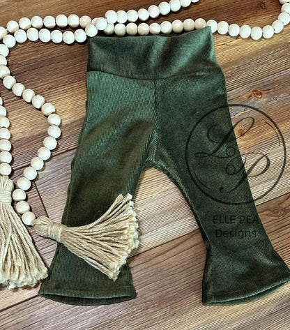 Daphne Flares Green Knit Corduroy (Youth)  Ready To Ship