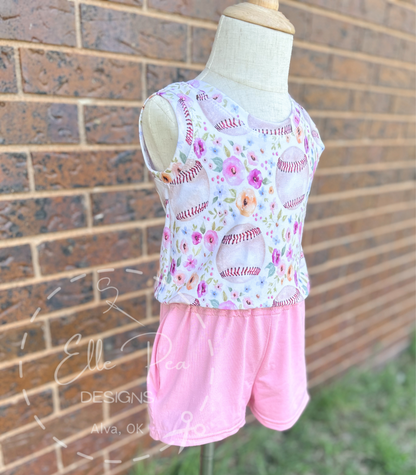 Jersey Romper - Baseball Pink Shorts (2T)