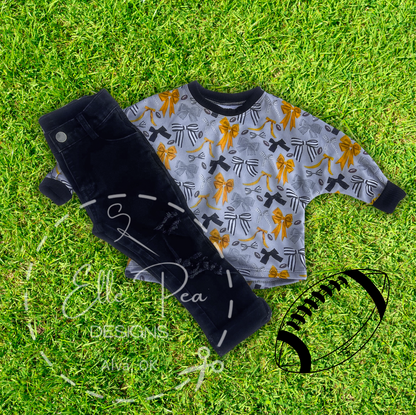 OOAK Laurel Slouchy Tee Black & Gold Bows 9-12M