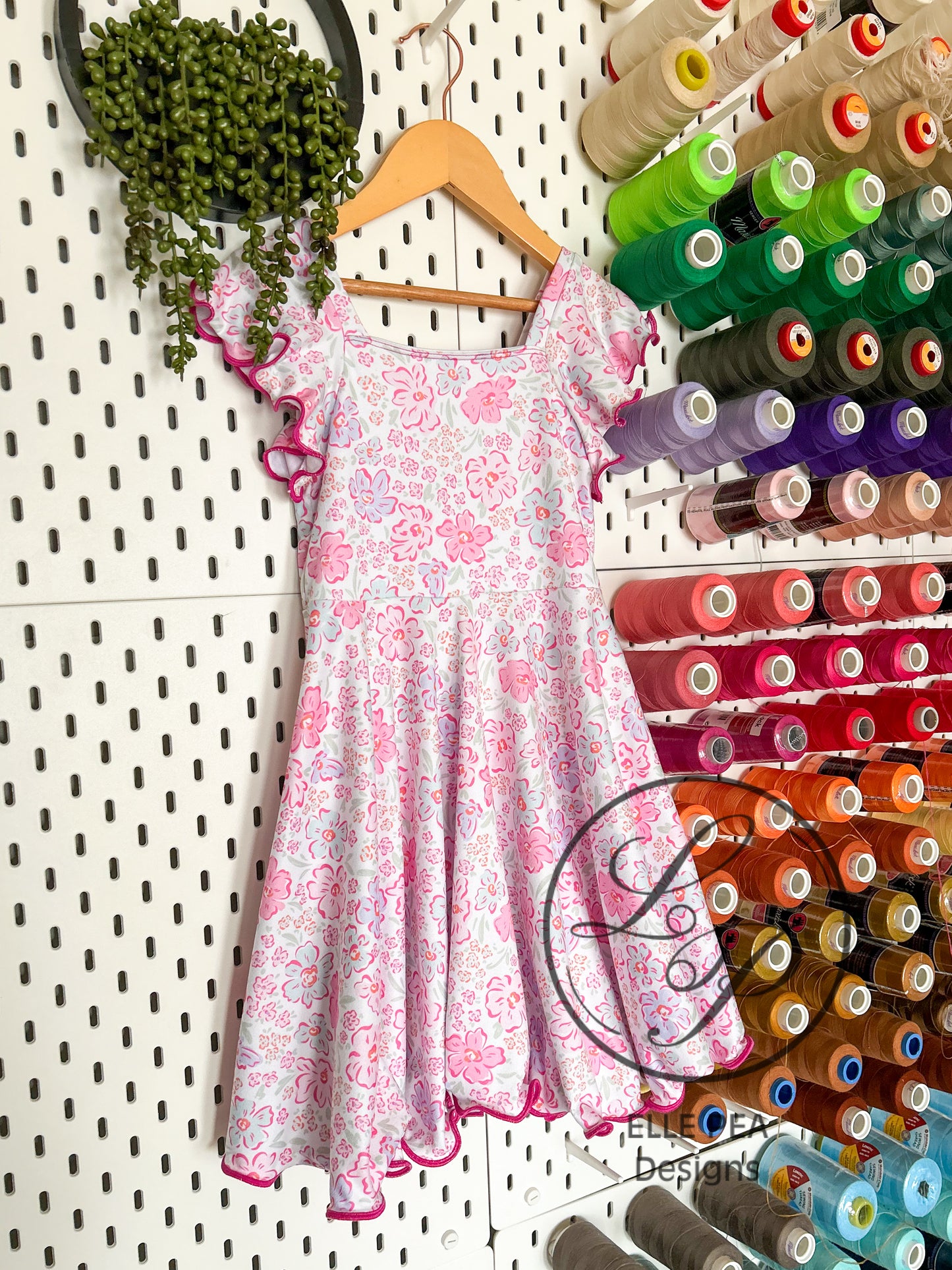 Flutter Sleeve Twirl Dress Spring Neon Florals (Youth) Made To Order