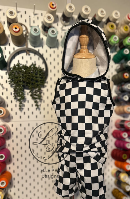 Hudson Hooded Tank - Black and White Check