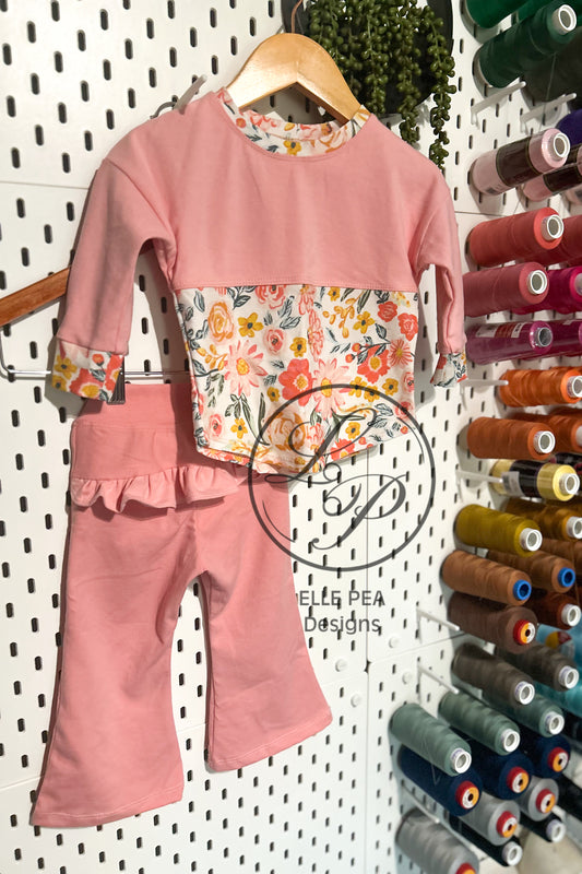 Floral Dolman and Ruffle Bottom Flares - 12M