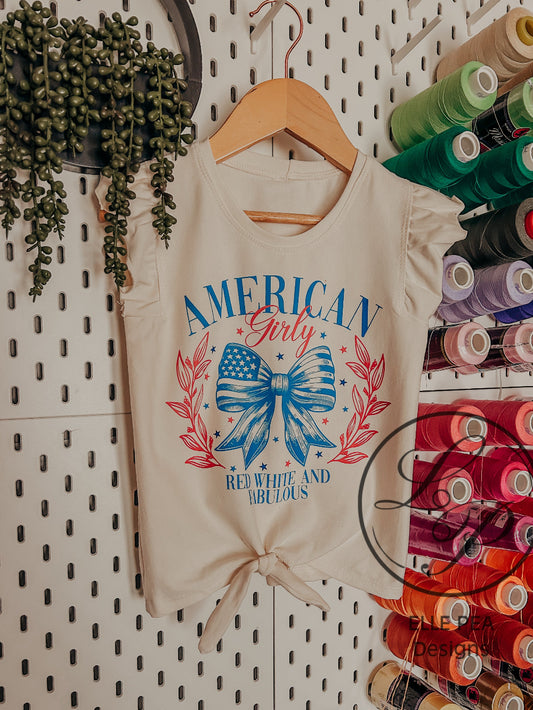 Tie Up Top Ruffle Sleeve (Youth & Adult) Fourth Of July