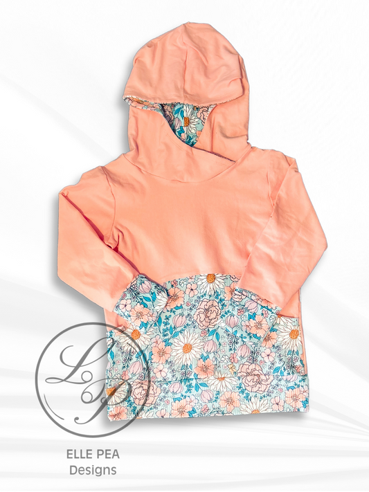 Aqua Floral and Pink Grow With Me Hoodie - 6Y-9Y