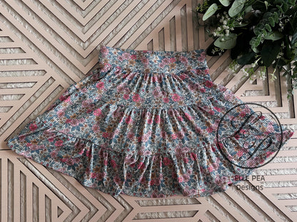 Tiered Skort Knee Length Blue and Pink (Adult) Made To Order