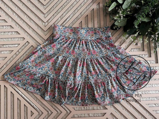Tessa Tiered Skort Blue and Pink Floral (Youth) Made To Order