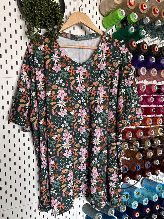Dallyn Oversized Tee Green Floral (Adult) Made To Order