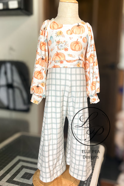 Petal Separates and Headwrap Set in Pumpkin Floral (Youth) Made To Order