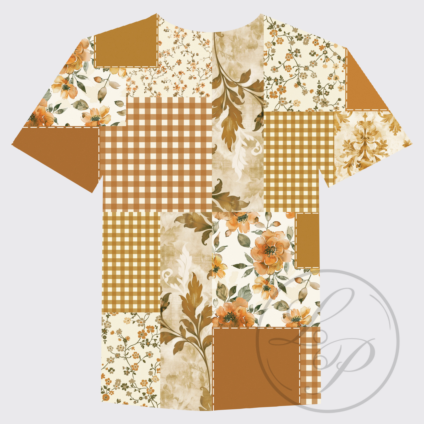 Gold & Tan Vintage Floral Patch Work