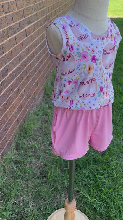 Jersey Romper - Baseball Pink Shorts (2T)